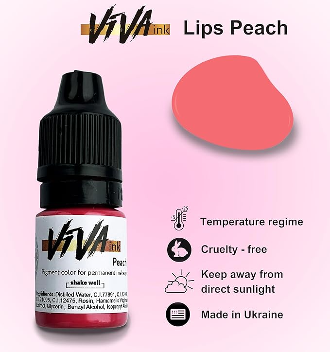 VIVA INK Lip Pigment – Peach – Permanent Lip Makeup – Microblading Ink for Durable and Colorful Lips – Long Lasting Color Lip Cosmetics (0.2 oz)