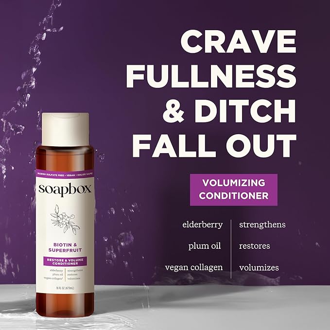 Soapbox Biotin & Super Fruit Shampoo & Conditioner Set, Leaves Hair Volumized & Strengthened - Clean Ingredients Free of Harsh Chemicals, Sulfates, Parabens & Silicones - 1 Liter Each