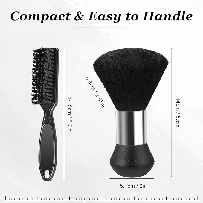 Barber Brush Set, 2 Piece Hair Cutting Brush Kit with Soft Neck Duster and Clipper Cleaning Brush for Neckline, Face, Salon and Home