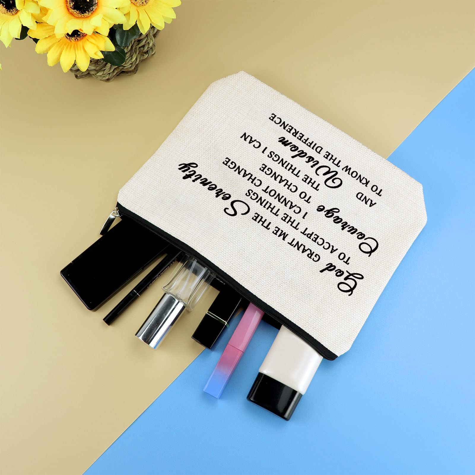 Christian Makeup Bag Serenity Prayer Gift Inspirational Gift for Women Cosmetic Bag Sobriety Addiction Recovery AA Gifts Religious Encouragement Motivational Gifts for Her Travel Toiletry Pouch