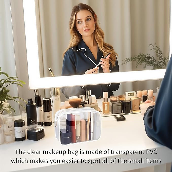 Dismok 16 Packs Clear Makeup Bag - Waterproof Cosmetic Bag, Portable Travel Makeup Bag with Zipper for Men and Women (White)