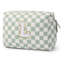 Narwey Birthday Gifts for Teen Girls Women Personalized Initial Checkered Makeup Bag Preppy Cosmetic Bag Trendy Stuff 6 8 10 11 12 13 14 16 18 Years Old Travel Toiletry Bag (Green Letter L)