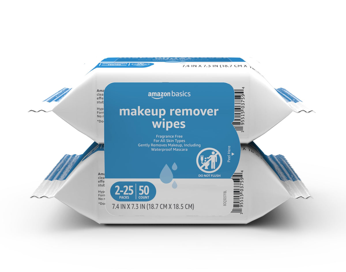 Makeup Remover Wipes, Hydrating Facial Cleansing, Hyaluronic Acid, Dermatologist Tested, Plant Based, Alcohol-Free, Removes Waterproof Mascara, 25 Count, 2-Pack