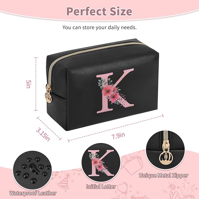 Initial Makeup Bag for Women, Travel Makeup Bag Small Cosmetic Bag, Birthday Gifts for Girls and Women, Teen Girls Gifts Trendy Stuff, Personalized Gifts for Grandkids Teacher Friends Bride Bridesmaid