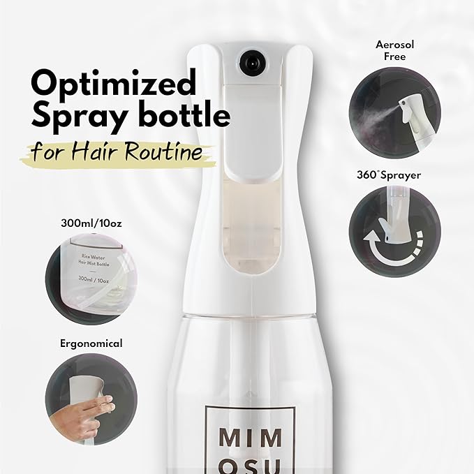 mimosu Continuous Spray Bottle for Hair - 360 Fine Mist Water Sprayer 10oz