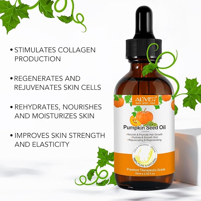 Pumpkin Seed Oil for Hair Growth, Pure Cold Pressed Pumpkin Seed Oil for Dry Damaged Hair Growth, Hydrating, Scalp Moisturizer, Nourishment - 60ML
