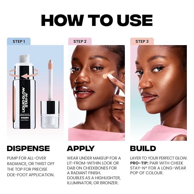 Sacheu Liquid Glow STAY-N Highlighter, Illuminator & Bronzer, Sun Beam
