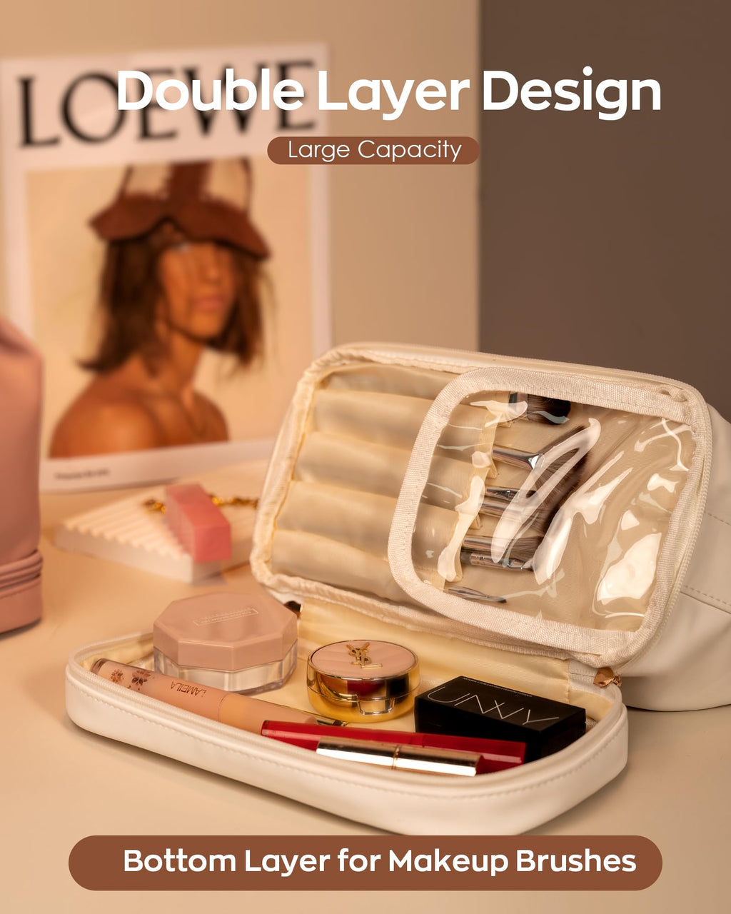 Vogewood Birthday Gifts for Women, Personalized Makeup Bags with Handle