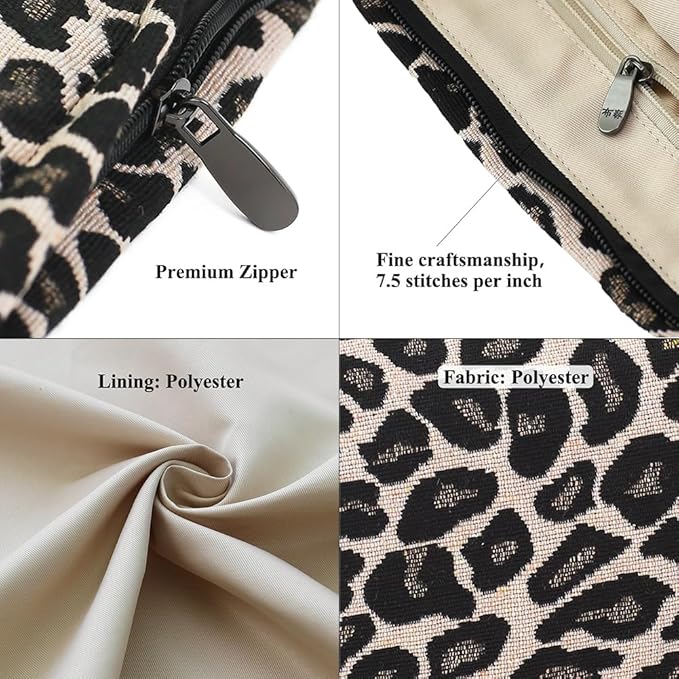 BBORGDC Leopard Jacquard Makeup Bag - Large Capacity Cosmetic Pouch for Travel, Toiletry Bag & Makeup Organizer with Zipper, Perfect for Daily Use & Gifts