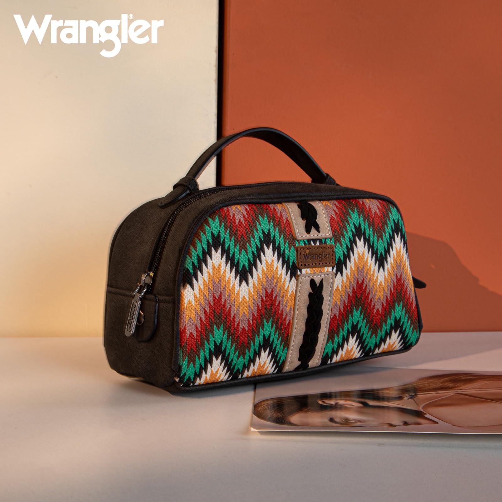 Montana West Wrangler Makeup Bag for Women Small Cosmetic Toiletry Bags Western Make Up Pouch Durable Cute Travel Purse,Black