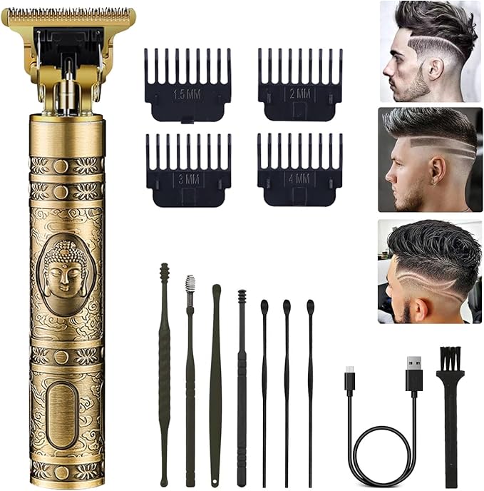 PXLISIE Hair Clippers for Men, Professional Cordless Rechargeable Beard Trimmer Gold Kit with Guide Combs
