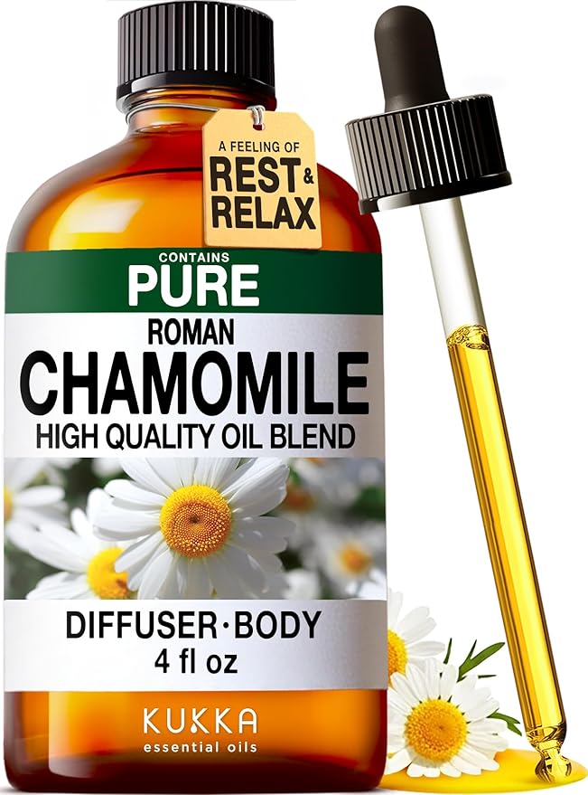100% Pure Roman Chamomile Oil - 4 Fl Oz Roman Chamomile Essential Oil for Hair, Skin, Diffuser, Aromatherapy & DIY Soap Making Scent