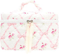 Quilted Makeup Bag for Women, Travel Cosmetic&Toiletry Bag,Bow Rose
