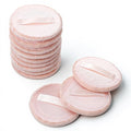 Xindojuz 12 PCS Makeup Powder Puffs, 2.36 Inch Washable Cotton Soft Makeup Remover Pads for Face, Mini Round Cushion Foundation Puffs with Ribbon for Loose Setting Pressed Powder (Beige)