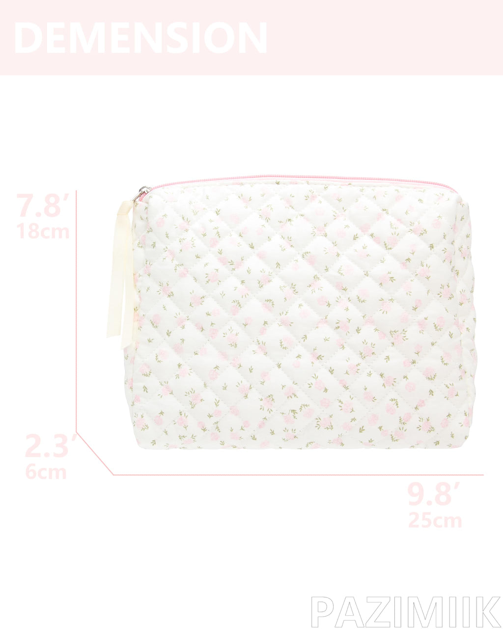 Quilted Makeup Pouch for Women, Travel Cosmetic&Toiletry Bag,Flower Pink
