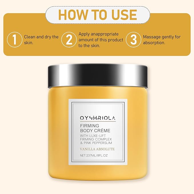 Oyshriola Champagne Body Firming Cream,Lift Body Creme,Skin Moisturizer Tightens,Anti Aging Firming Lotion,Hydrating Legs and Arms 8 Fl oz (1Pcs,Vanilla)
