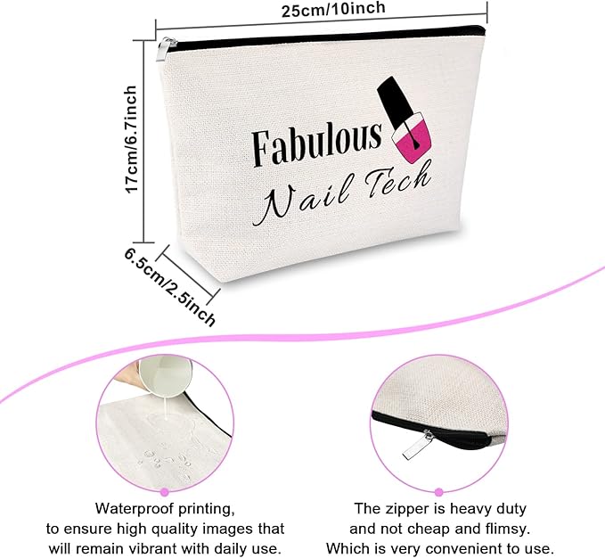 Nail Artist Appreciation Gifts Makeup Bag Nail Technician Gift for Women Graduation Presents Cosmetic Bag Retirement Birthday Presents for Her Women Christmas Thanksgiving Keepsake Travel Pouch