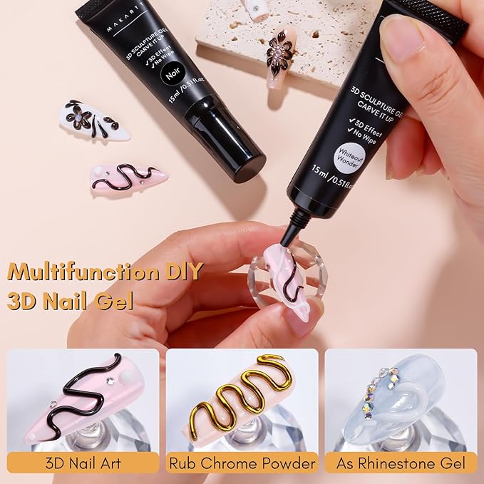 Makartt 3D Nail Gel, 2 Pcs 15g Nail Sculpting Gel for Molding and Drawing