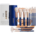 BERRY GOODS Vegan Makeup Brush Set, 12 Brushes with Travel Case, Blue