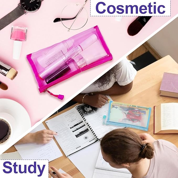 CarryEpic Mesh Pouches(6 Pack), Mesh Bags with Zipper Nylon Makeup Pouches Bag Cosmetic Pouch Travel Purse Organizer Insert Diaper Inside Bag Organizers Home Organizing Size See Through Cute Colors