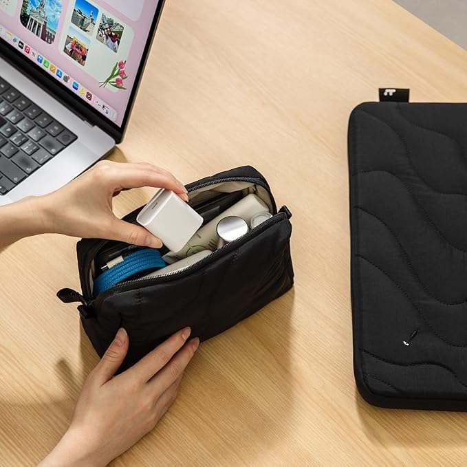 tomtoc Electronics Organizer Travel Case, Soft Puffy Accessory Tech Case