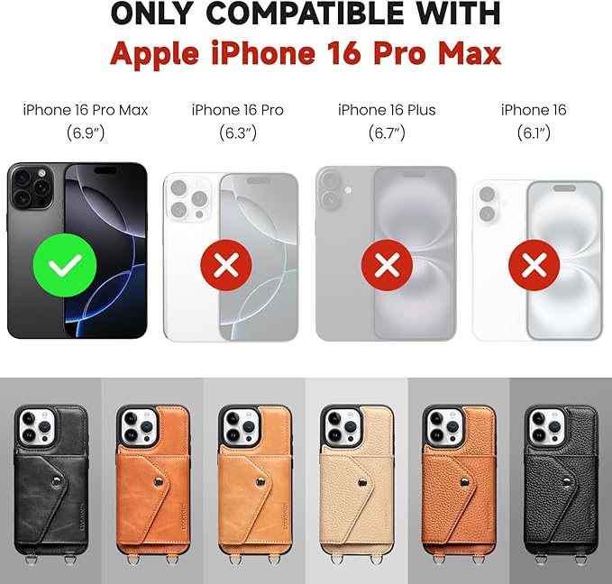 LUCKYCOIN Crossbody Phone Case for iPhone 16 Pro Max,100% Genuine Leather Phone Wallet Case for Women, Premium Hands-Free Phone Purse with Expandable Flip Card Holder & Adjustable Strap - Pebble Brown