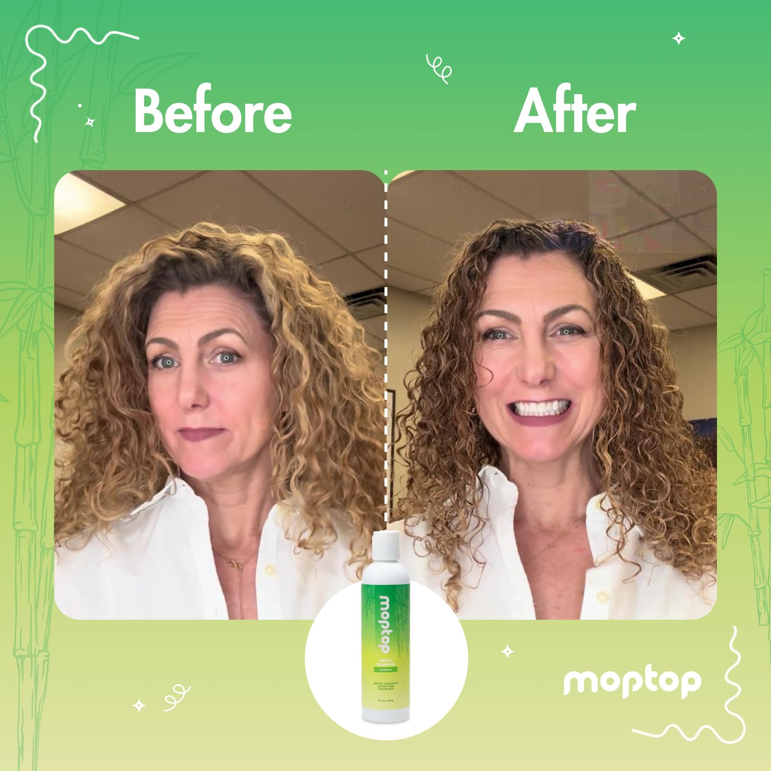 MopTop Gentle Shampoo – Every Day Curly Hair Sulfate Free Shampoo, Improves Moisture & Reduces Frizz, Paraben Free Natural Hair Products for Straight, Wavy, Curly, Coily Texture (Bamboo, 8oz)