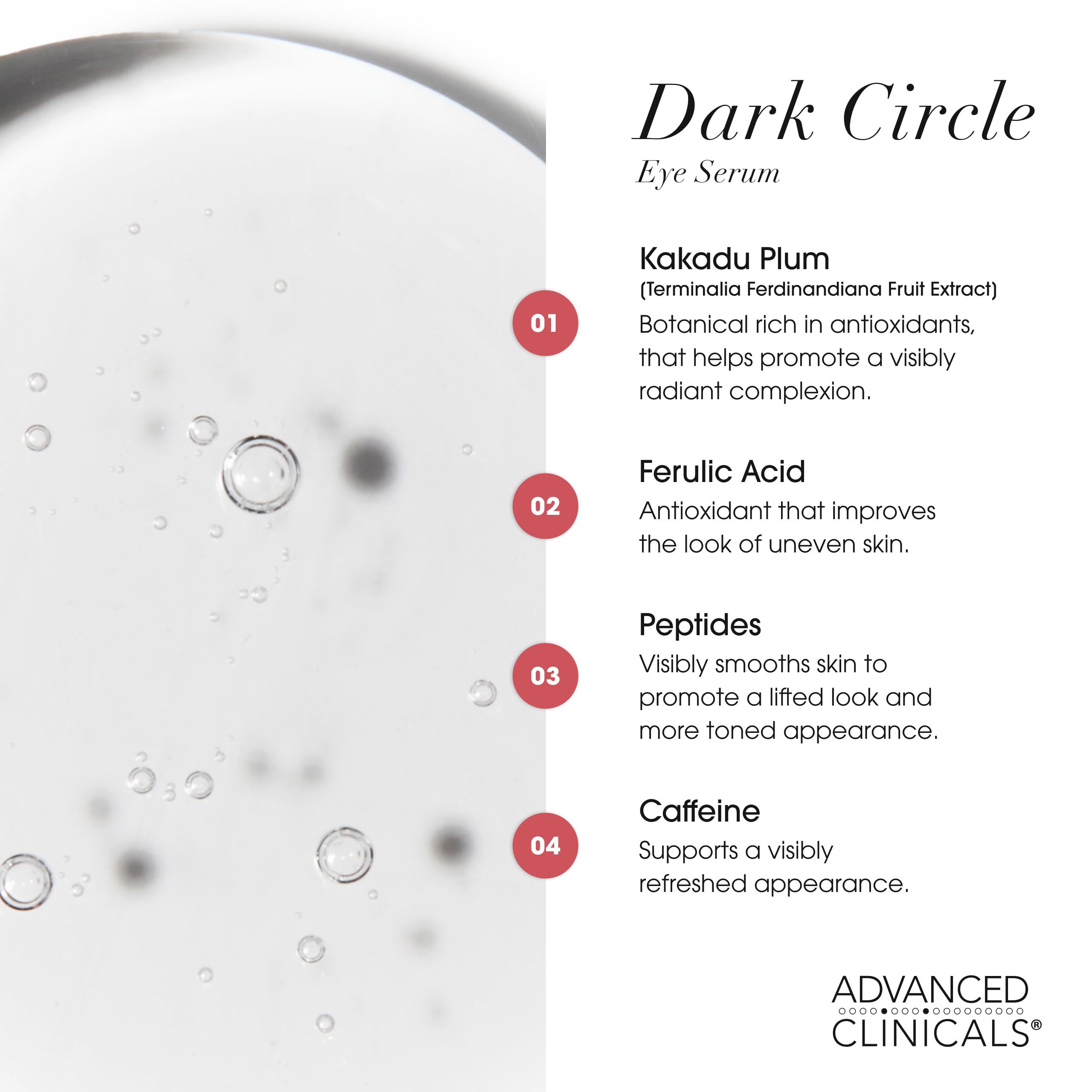 Advanced Clinicals Dark Circle Caffeine Under Eye Serum For Face With Hyaluronic Acid Moisturizer + Peptides | Brightening Vitamin C Serum Helps Improve Look Of Puffy Eye & Fine Lines, 1.75 Fl Oz