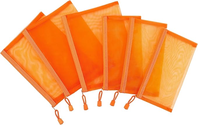 Sinzip 12 Pieces Zipper Nylon Mesh Pouch, Mesh Cosmetic Bags Makeup Bags Pencil Case, Multipurpose Travel Bags for Cosmetic School Office Supplies and Travel Accessories (Orange, A5)