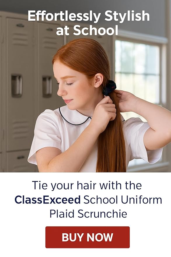 ClassExceed School Uniform Plaid, Plaid Scrunchie, Back to school, handmade school uniform hair accessories (Green Navy Yellow red Plaid55)