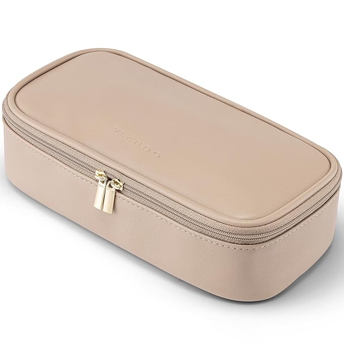VLANDO Travel Makeup Bag with Separate Brush Storage,Toffee