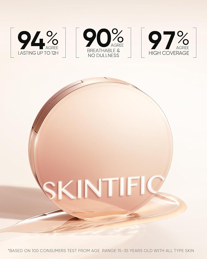 Full Coverage Cushion Foundation, Weightless, Skin Fit, Satin Glow Finish, Oil-Control Waterproof Foundation, Sweatproof Flawless BB Cream CC Korean Makeup,Tattoo Cover Up, Buildable(#22C Peach Beige)