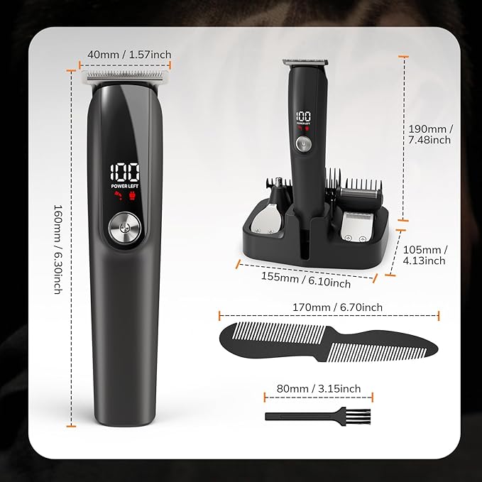 Ynasen Beard Trimmer for Men Hair Clippers - 6 in 1 Professional Grooming Kit Cordless Hair Clipper Trimmers Set Waterproof,Electric Shaver Razor for Face Nose Body Mustache