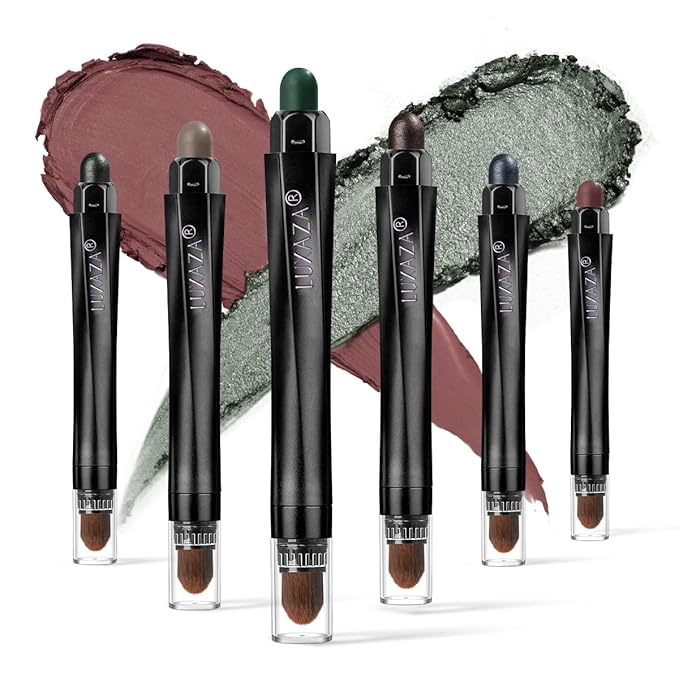 LUXAZA 6PCS Green Eyeshadow Stick Makeup Sets, Crease-Proof Cream Shadow Pen,Metallic And Matte Shimmer Eye Shadow Pencil Crayon, A03-Smoky Green