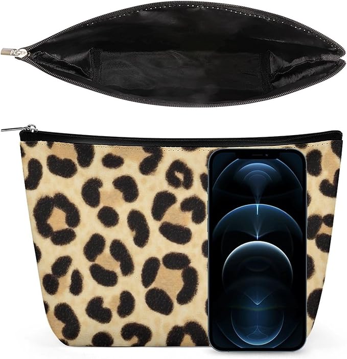 Meaudiwes Travel Cosmetic Bag, Large Makeup Case, Toiletry Bag, Personality Fashion Zipper Cosmetic Case Wild Animal Leopard Print