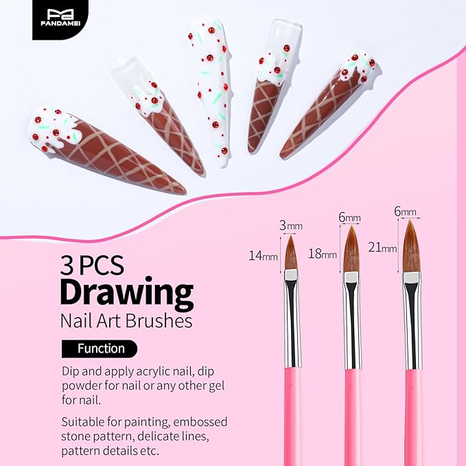 FANDAMEI Nail Art Tools, Nail Design Tools, Nail Art Brushes, Nail Brush Set With Nail Stand, Nail Holder For Painting Nails, 11PCS Nail Brushes For Nail Art, Nail Dotting Tool, Nail Art Palette, Pink