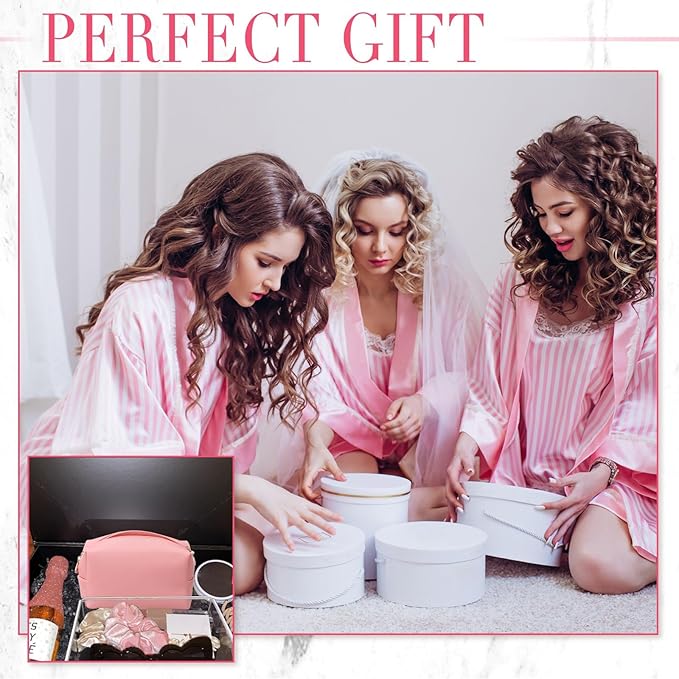 Sanwuta 9 Pcs Makeup Bags Bulk Bridesmaid Proposal Gifts Cosmetic Bags Preppy PU Leather Double Zipper Toiletry Pouch Portable Travel Organizer Case for Women Bachelorette Gift(Pink)
