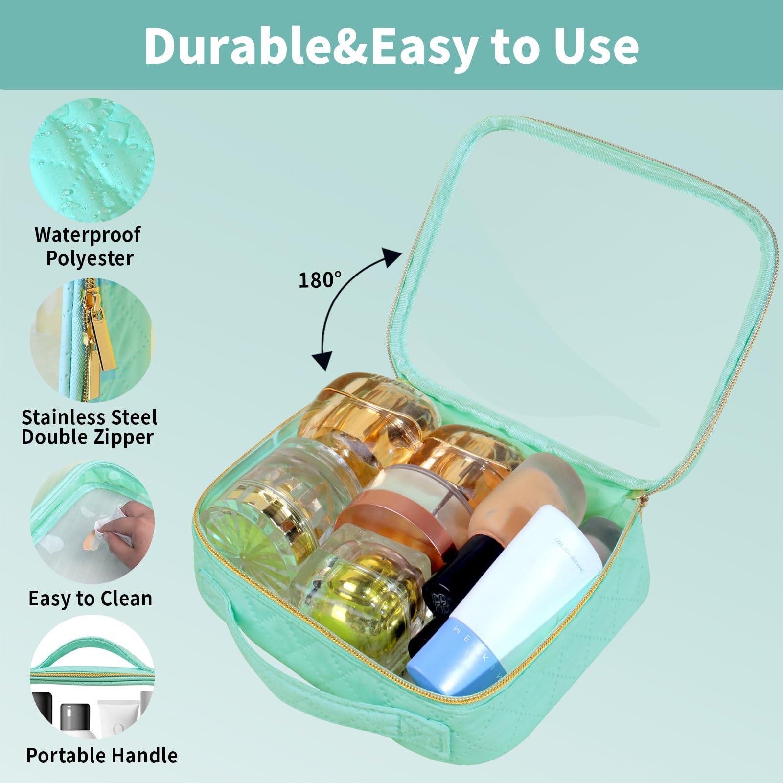 FAYORORY TSA Approved Travel Toiletry Bag,2 Pack Clear Makeup Bags with Handles,Quart Size Clear Cosmetic Bags for Traveling Women,Men,Carry on Airport Airline Compliant Bag,Green