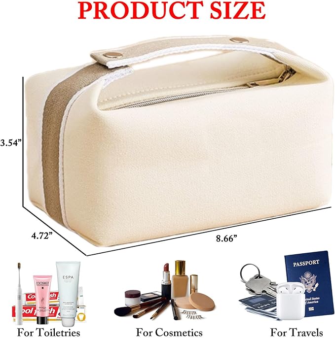 Fammart Travel Makeup Bag, Waterproof Canvas Cosmetic Bag Make Up Organizer Case for Women, Large Toiletry Bag Skincare Pouch for Toiletries Accessories Brushes