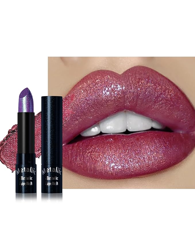 Caedelfly Plum Metallic Lipstick, Glitter Shimmer Lipstick for Halloween-10