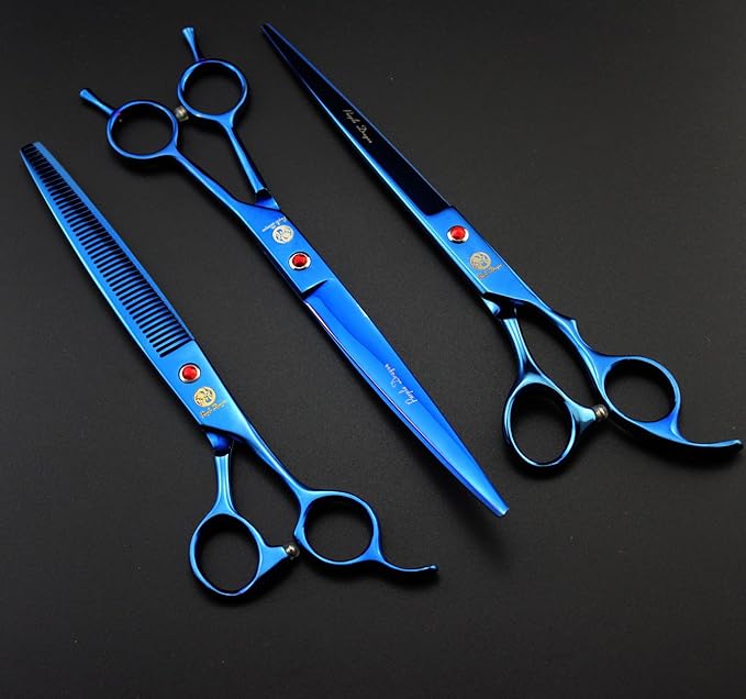 Purple Dragon 8 inch 3 in 1 Professional Pet Grooming Thinning(Blue)