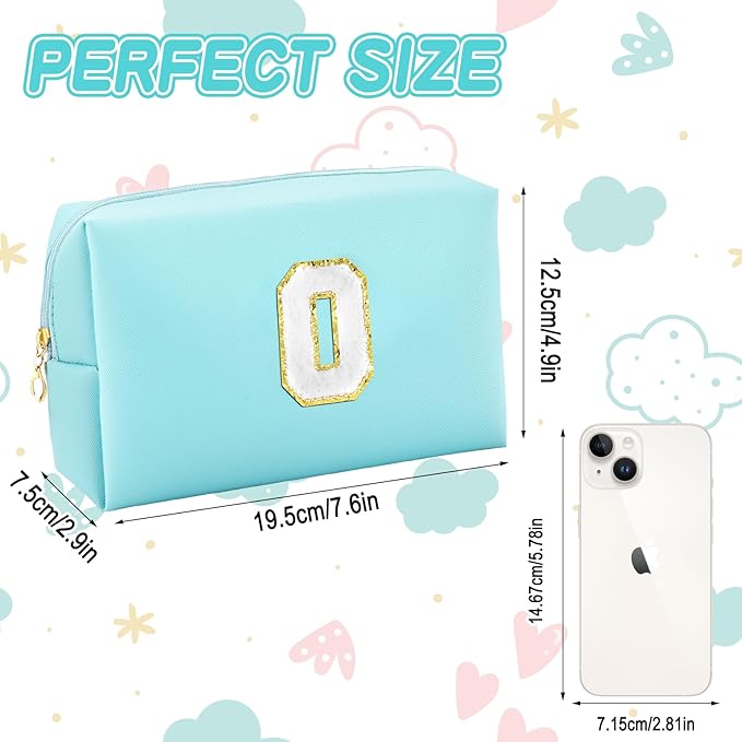 URSKYTOUS Gifts for Girls Initial Makeup Bag Personalized Cosmetic Bag with Zipper Cute Travel Toiletry Bag Waterproof PU Preppy Makeup Pouch Birthday Gift for Teen Girls Women(Blue O)