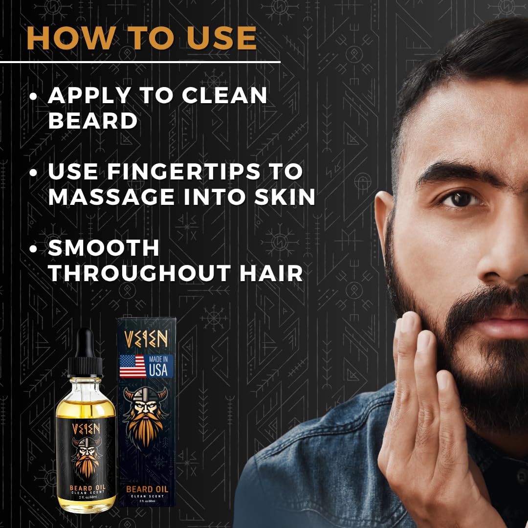 Veien Beard Oil for Men, Clean White Tea Scent, 2oz