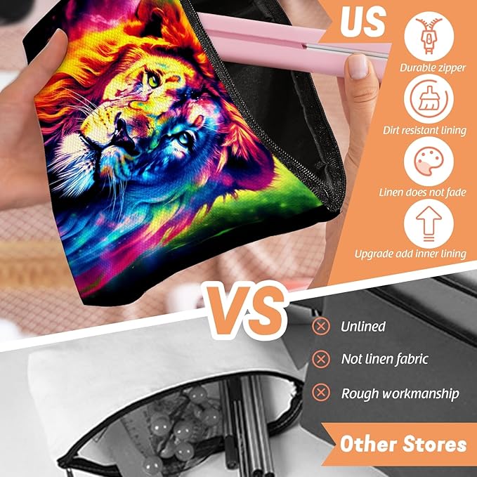 Scribesense Makeup Bag Travel Cosmetic Bags Small Makeup Case Waterproof Zipper Pouch for Women Girls 7X9inches - Fantasy - Style Lion Portrait in Vivid Colors