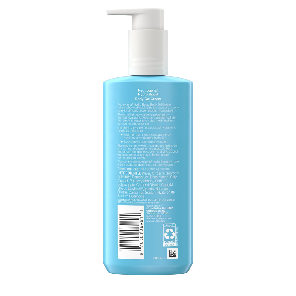 Neutrogena Hydro Boost Body Gel Cream Moisturizer with Hyaluronic Acid, Hydrating Lotion For Sensitive Skin, Fragrance Free, 8.5 oz