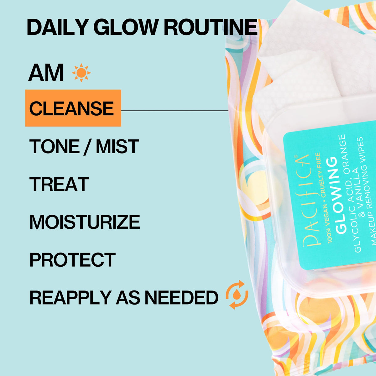 Pacifica Vegan Face Cleansing Wipes, Makeup Remover Wipes w/Glycolic Acid, Aloe Vera & Coconut Water Exfoliating & Hydrating Facial Towelettes for All Skin Types (120 Count) Clean Beauty Cruelty-Free