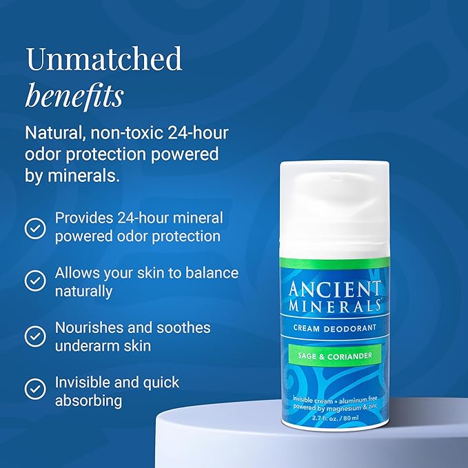 Ancient Minerals Deodorant Cream, Aluminum-Free, Sage & Coriander, 2oz