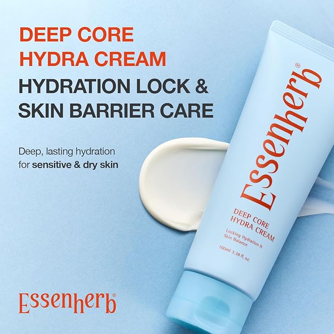 ESSENHERB Deep Core Hydra Cream – Phyto Mucin, 10-Type Hyaluronic Acid & Ceramide | Daily Moisturizer for Deep Hydration and Radiant Glass Skin | Vegan & Korean Skincare (3.38 fl oz)