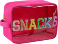 YogoRun Snack Bags Clear Makeup Bag Large Suncreen Bag Travel Toiletry Bag Chenille Glitter Nylon Cosmetic Pouch (XL, Hot Pink-Snacks)