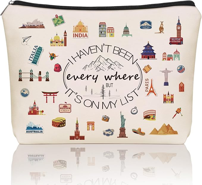 Girlly World Travel Gifts For Women Travelers: Cute Makeup Bag I Haven't Been Everywhere But It's on My List For Teen Girl & Women.Ideal Trip Themed Cosmetic Bag Gift For Travel, Birthdays, holiday.